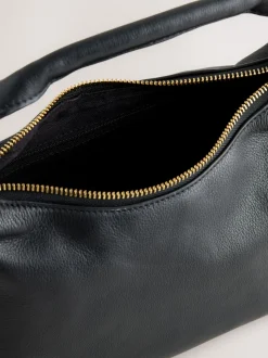 Zwart - Leather Scooped Hand Held Bag