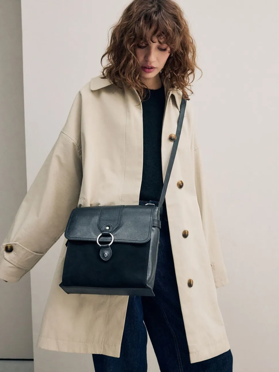 Zwart - Leren messenger-tas met vak