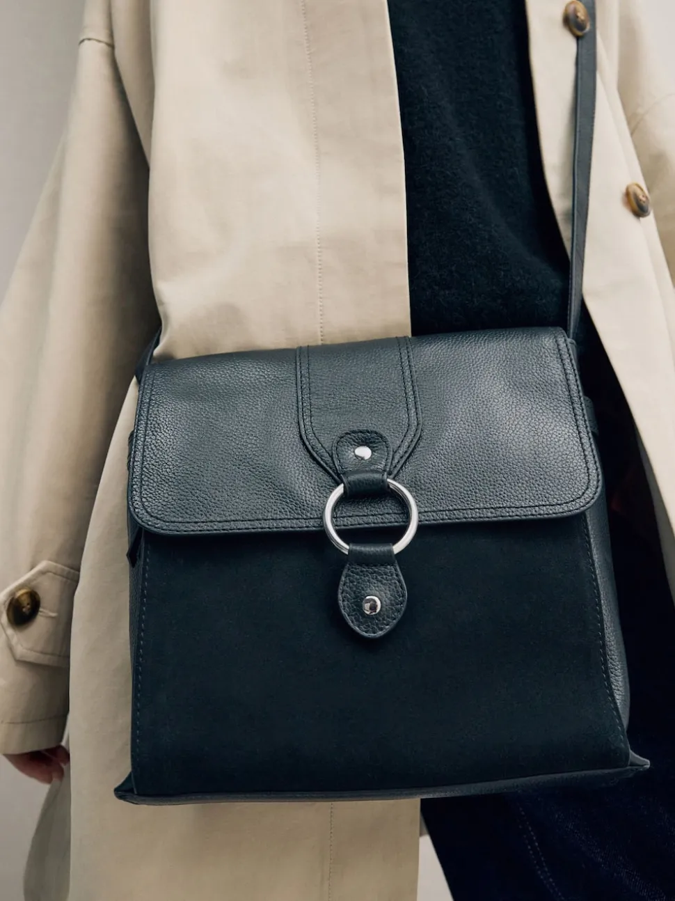 Zwart - Leren messenger-tas met vak