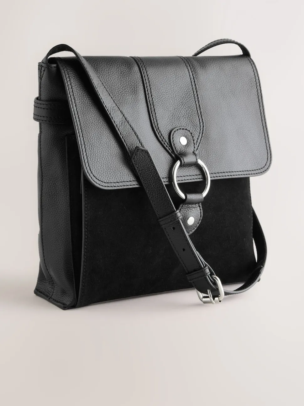Zwart - Leren messenger-tas met vak