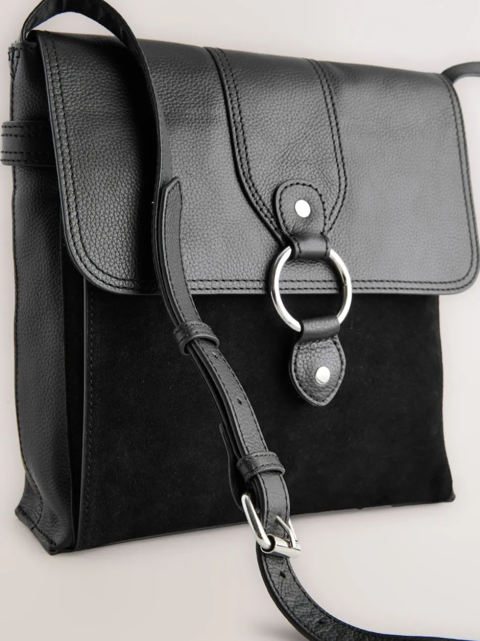 Zwart - Leren messenger-tas met vak