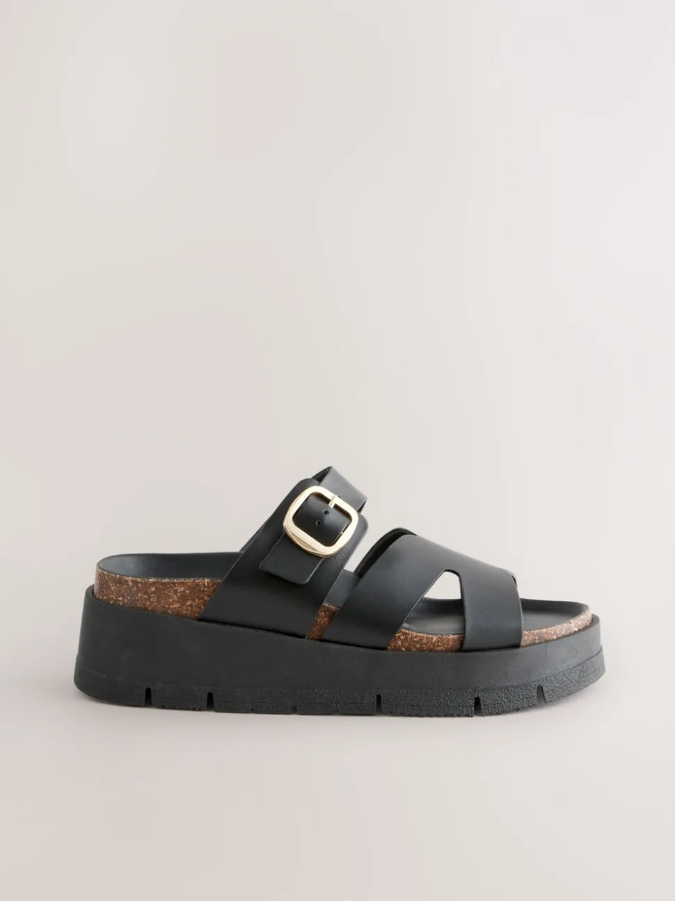 Zwart - Leren sandalen met bandjes en gespdetail