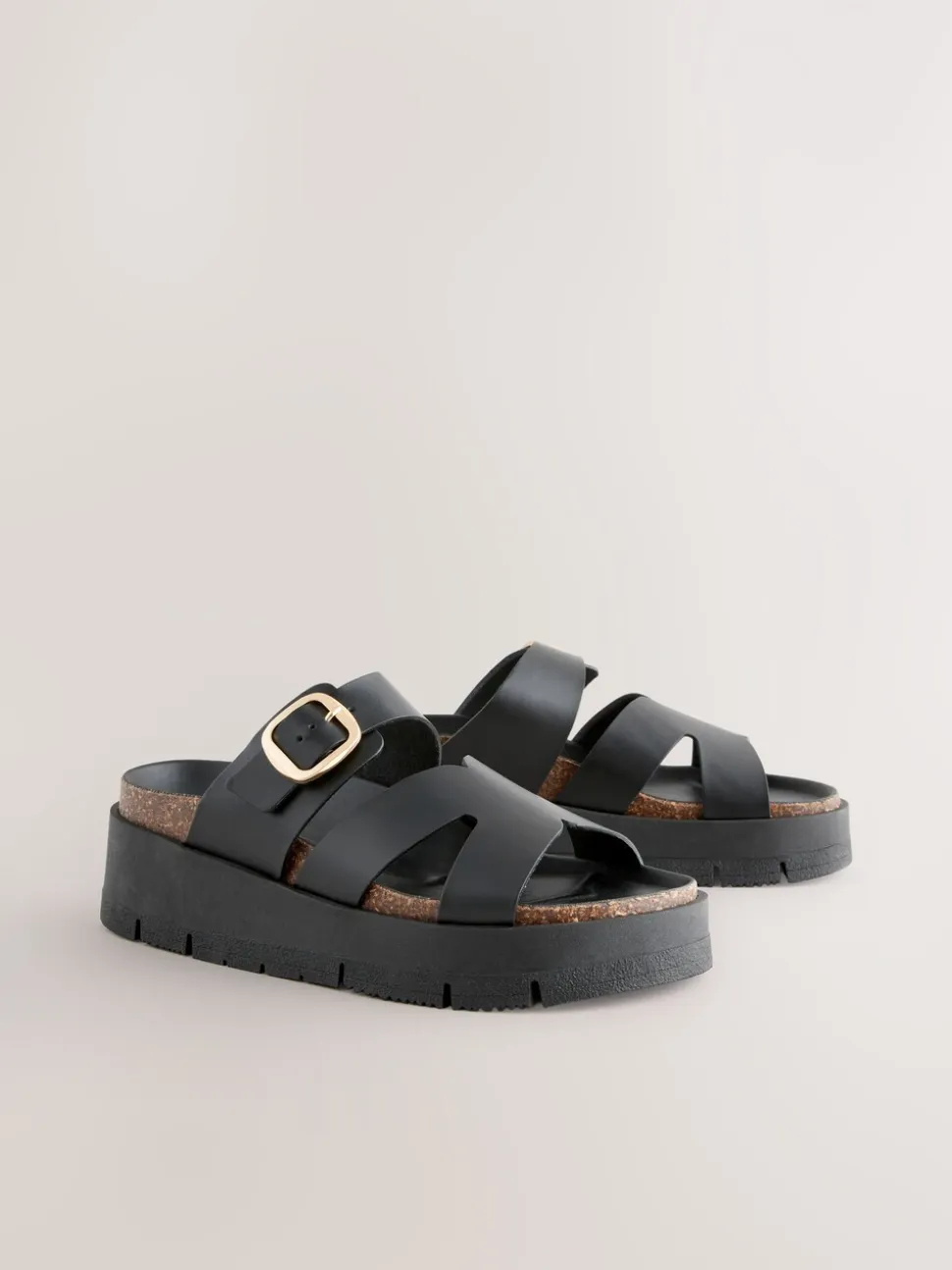 Zwart - Leren sandalen met bandjes en gespdetail