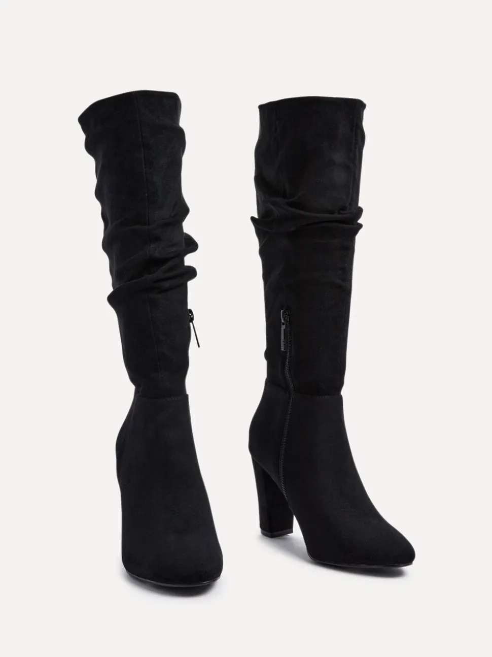 Zwart - Linzi Aura High Leg Ruched Boots With Block Heel