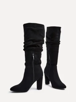 Zwart - Linzi Aura High Leg Ruched Boots With Block Heel