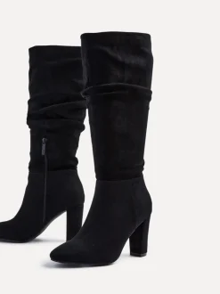 Zwart - Linzi Aura High Leg Ruched Boots With Block Heel