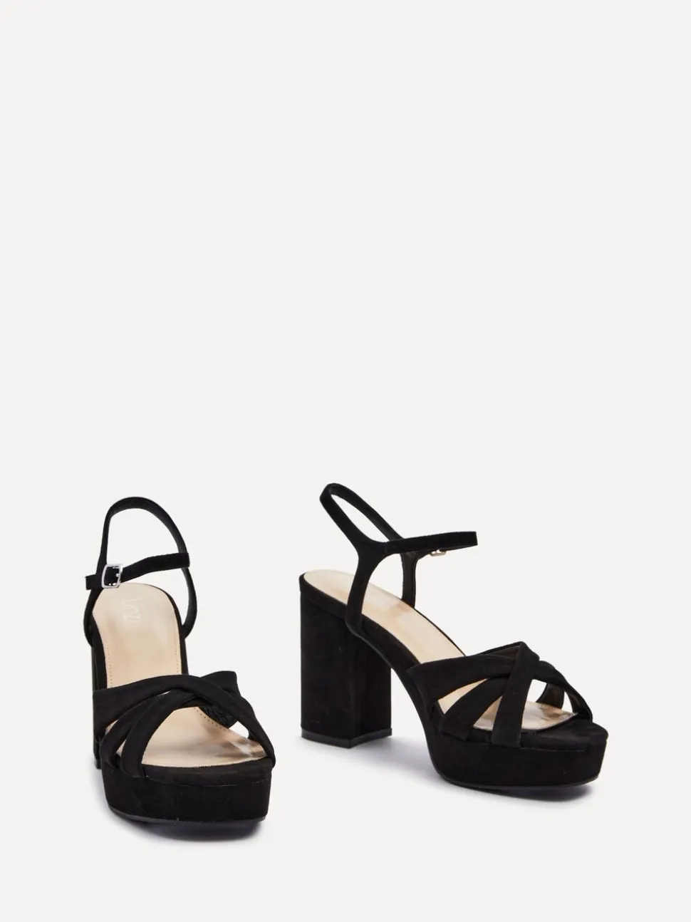 Zwart - Linzi Keliah sandalen met plateauzool, gekruiste bandjes en blokhak