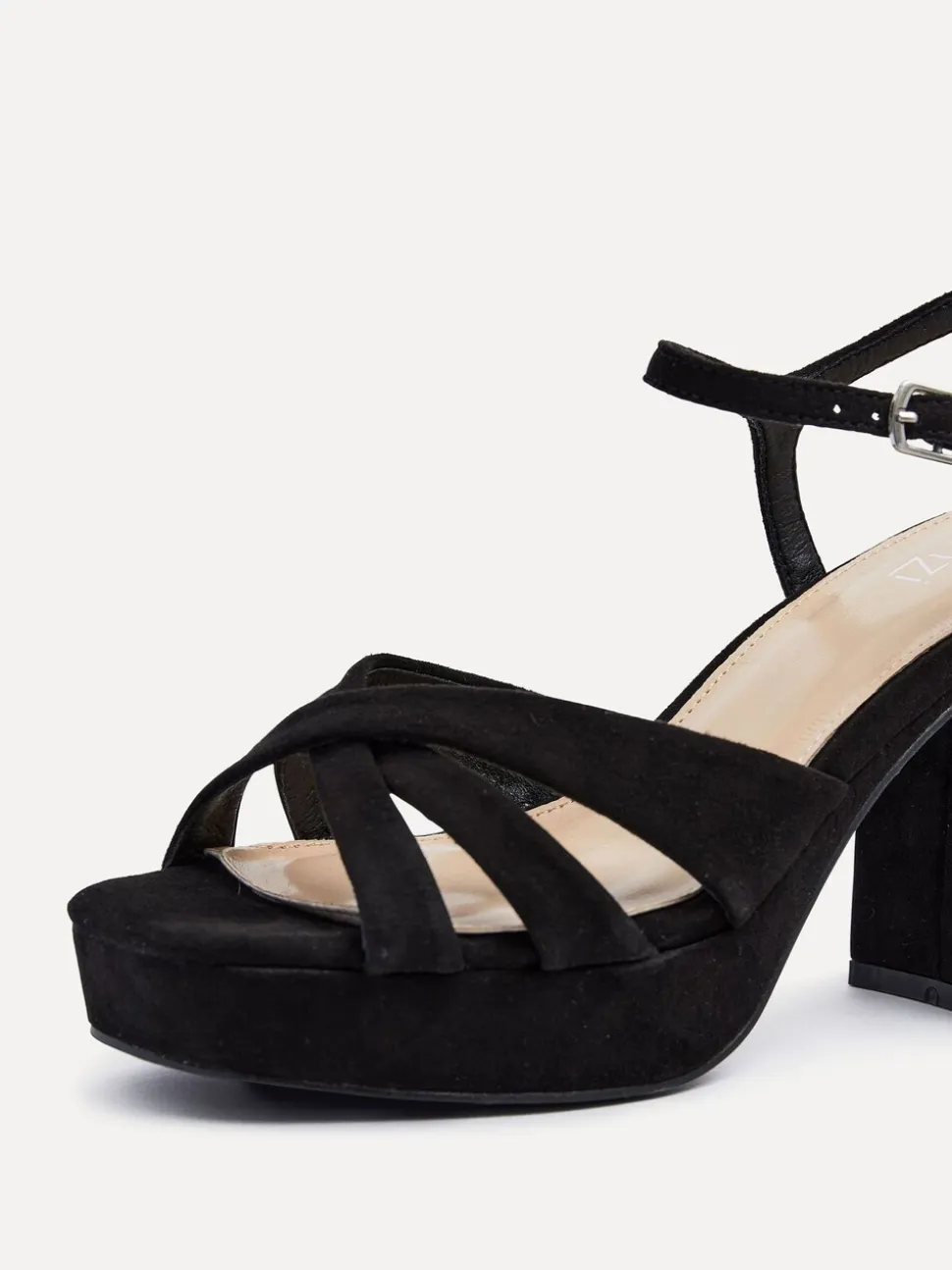 Zwart - Linzi Keliah sandalen met plateauzool, gekruiste bandjes en blokhak