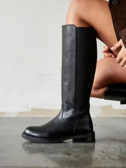 Zwart - Linzi League High Leg Boots with Gusset Back