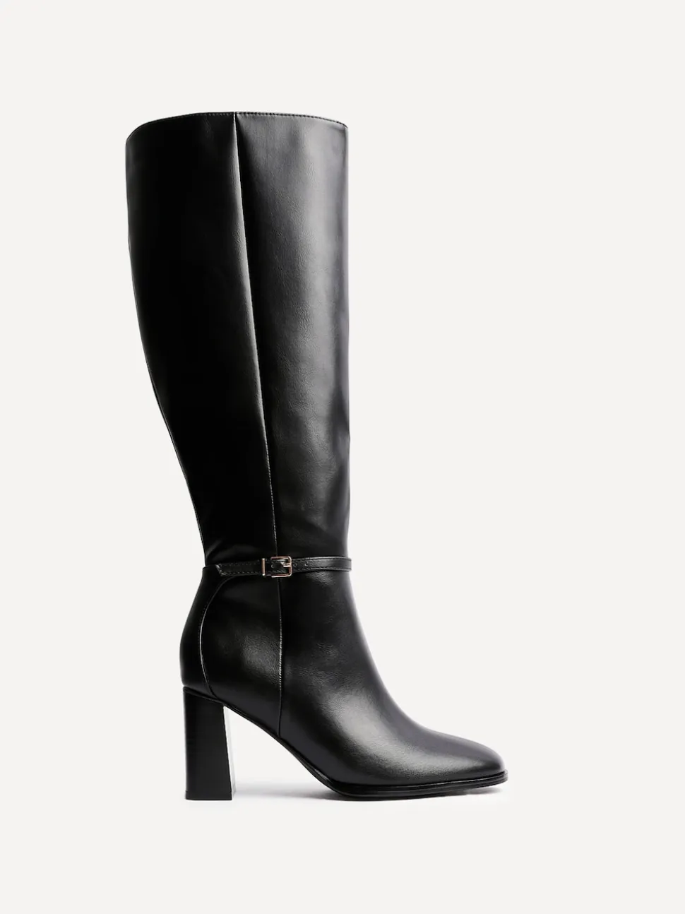 Zwart - Linzi Midtown Block Heel High Leg Boots With Buckle Detail
