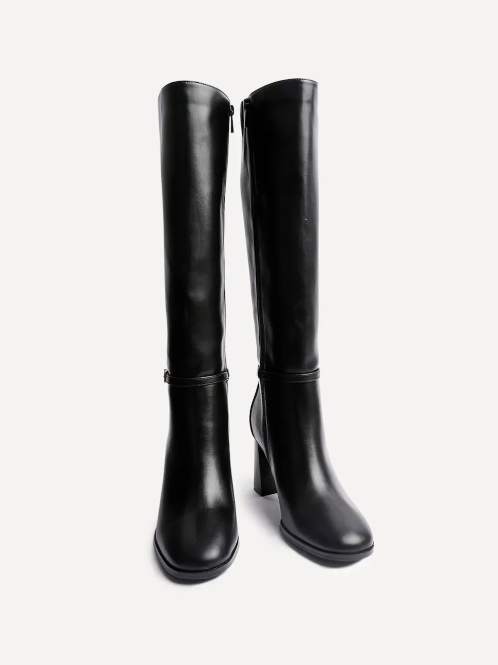 Zwart - Linzi Midtown Block Heel High Leg Boots With Buckle Detail