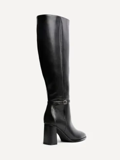 Zwart - Linzi Midtown Block Heel High Leg Boots With Buckle Detail