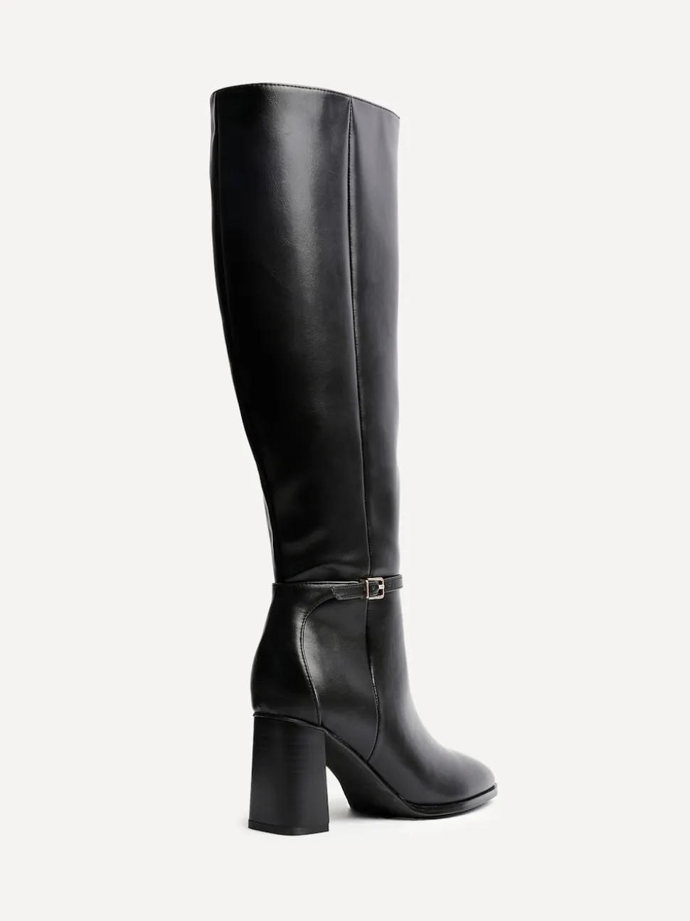Zwart - Linzi Midtown Block Heel High Leg Boots With Buckle Detail