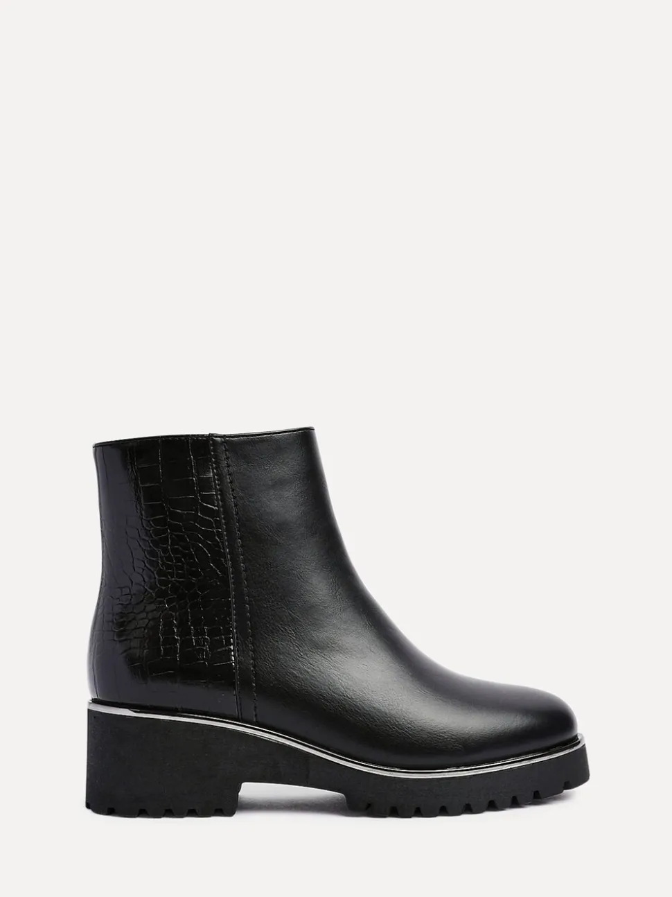 Zwart - Linzi Navigate Croc Mix Wedge Ankle Boots