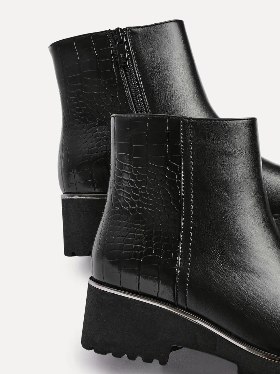Zwart - Linzi Navigate Croc Mix Wedge Ankle Boots