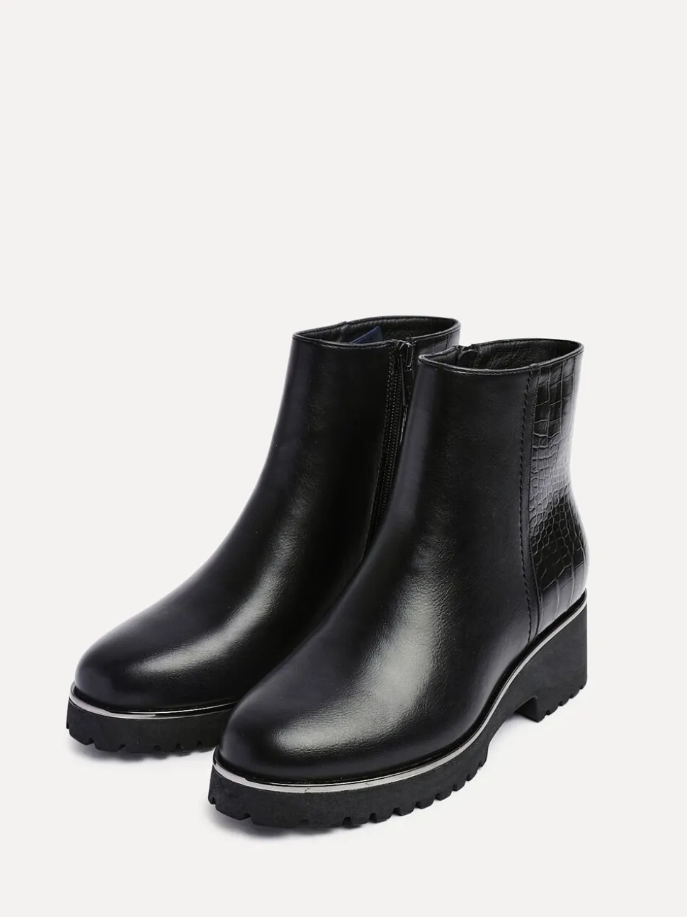 Zwart - Linzi Navigate Croc Mix Wedge Ankle Boots