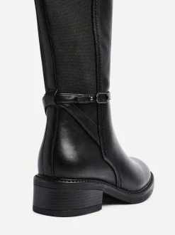 Zwart - Linzi Power High Leg Boots With Stretch Side Panel and Buckle Detail