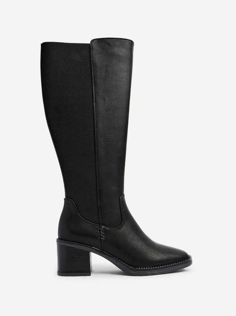 Zwart - Linzi Reason Block Heel High Leg Boots With Back Stretch Panel
