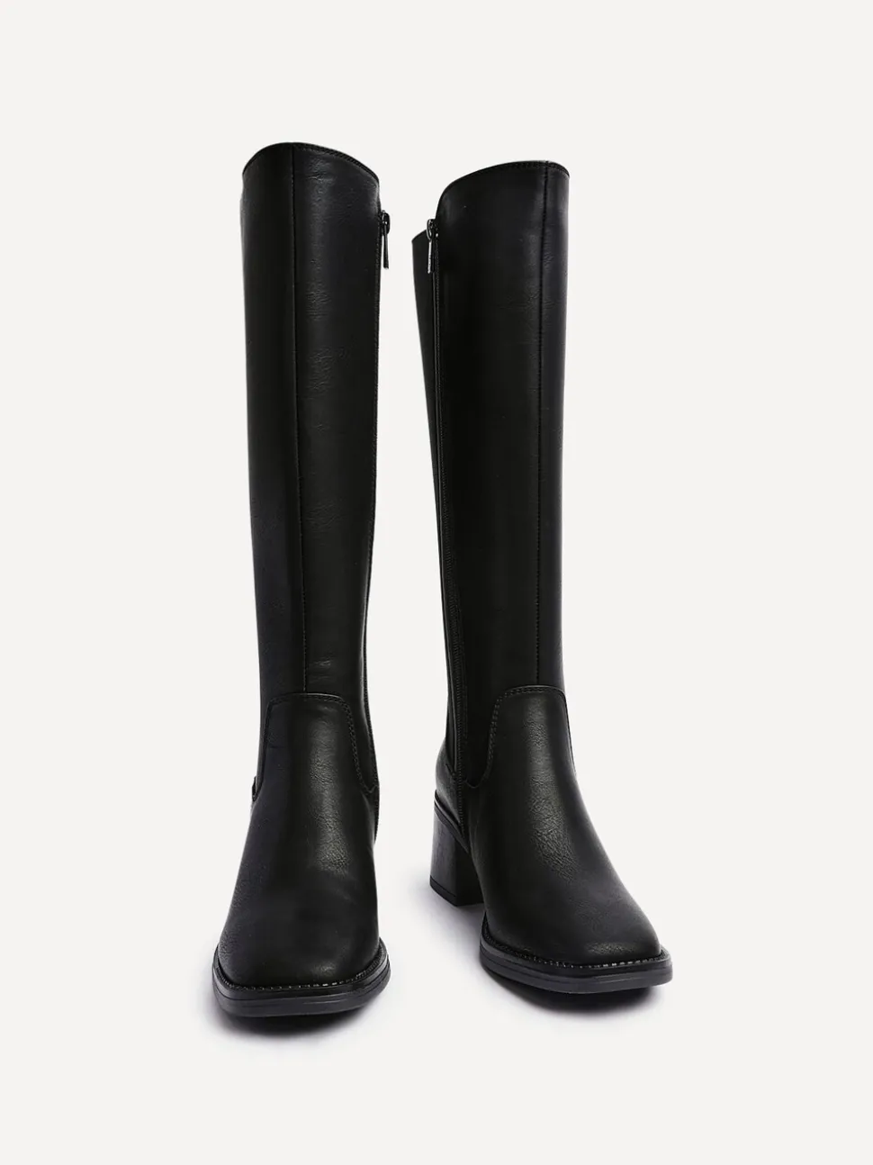 Zwart - Linzi Reason Block Heel High Leg Boots With Back Stretch Panel