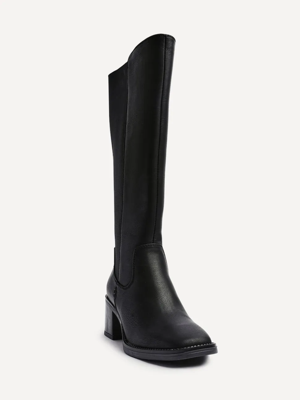 Zwart - Linzi Reason Block Heel High Leg Boots With Back Stretch Panel