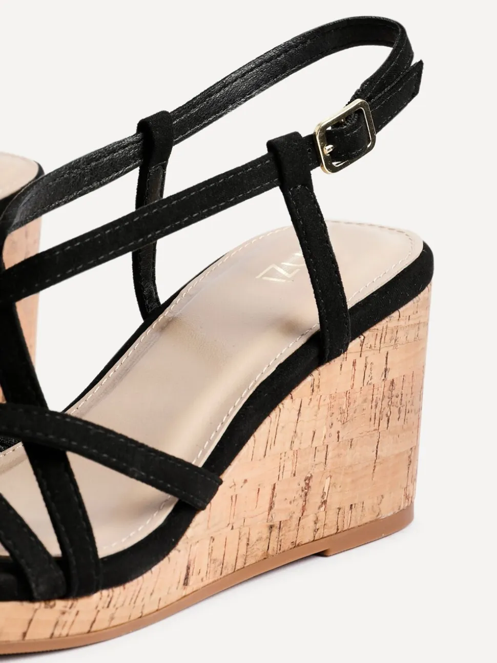 Zwart - Linzi Safiya Strappy Wedges Sandals With Wrap Around Ankle Strap