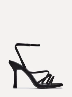 Zwart - Linzi Scarlett sandalen met bandjes, hak en enkelbandje