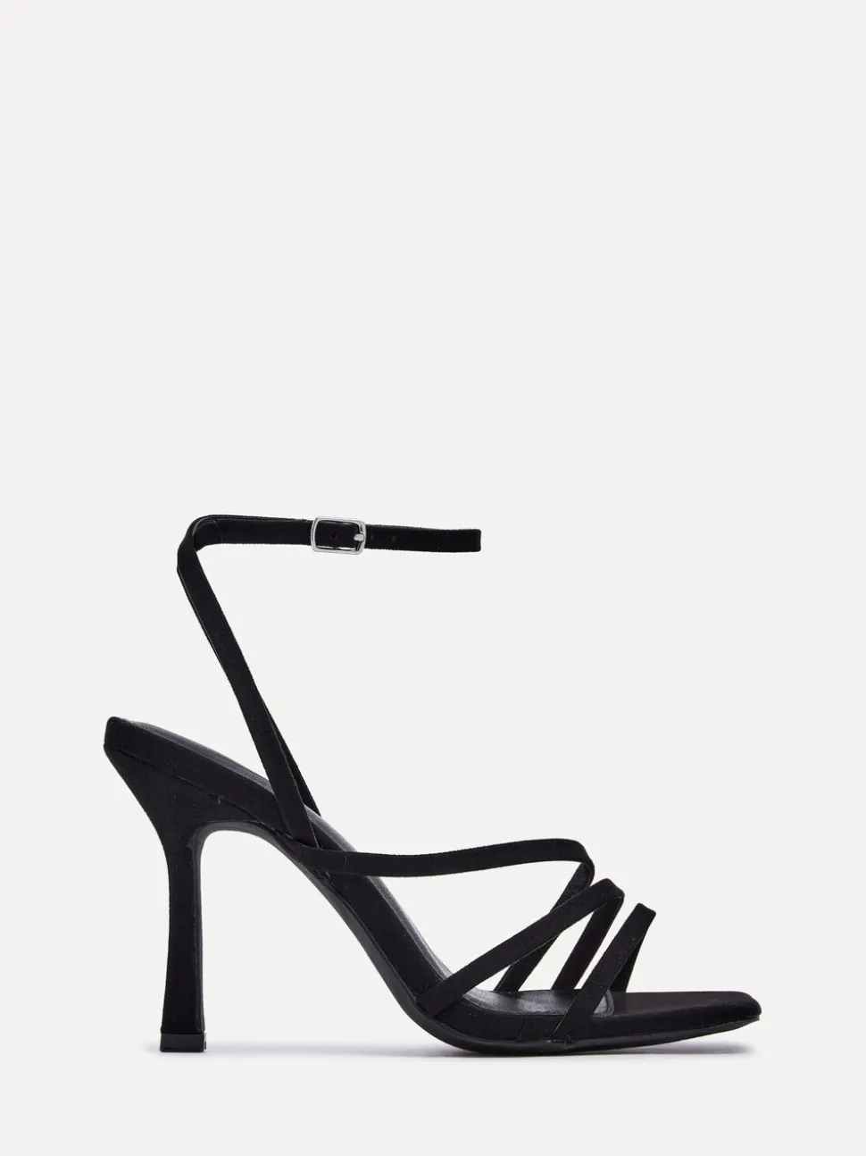 Zwart - Linzi Scarlett sandalen met bandjes, hak en enkelbandje