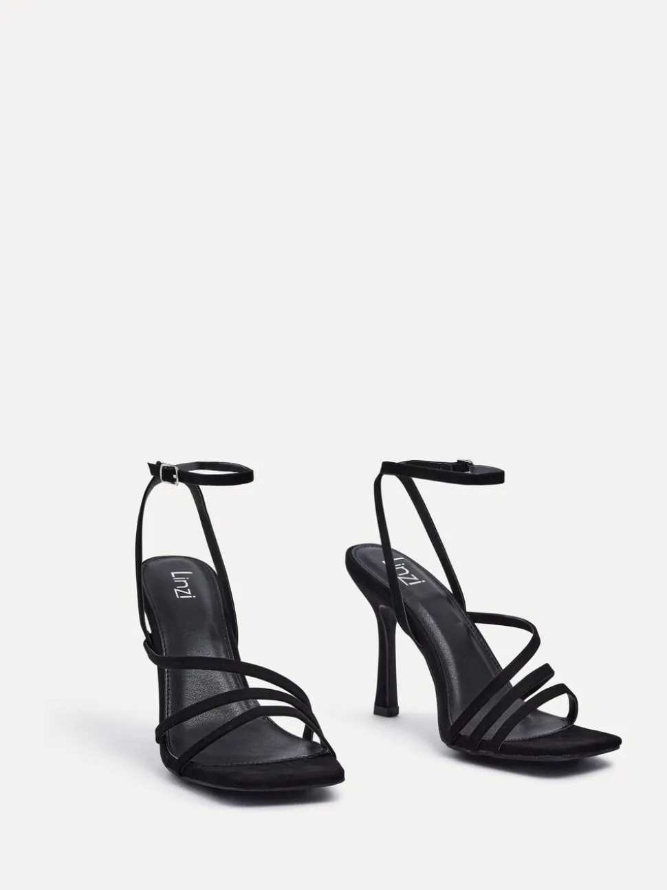 Zwart - Linzi Scarlett sandalen met bandjes, hak en enkelbandje