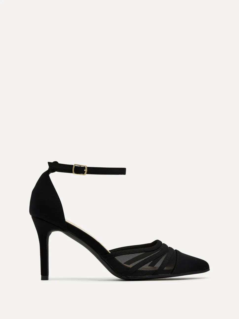 Zwart - Linzi Serri pumps met naaldhak en mesh in de voorkant