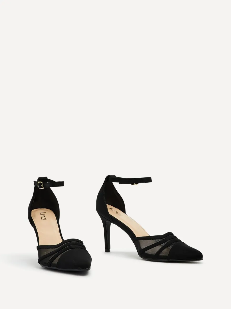 Zwart - Linzi Serri pumps met naaldhak en mesh in de voorkant