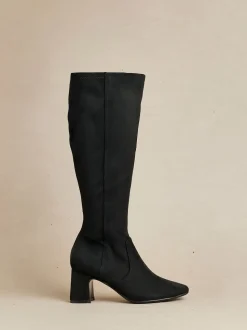 Zwart - Linzi Slate Stretch Knee High Block Heel Boots