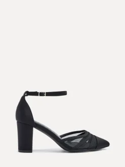 Zwart - Linzi Tasha Block Court Heels Shoes With Mesh Front Detail