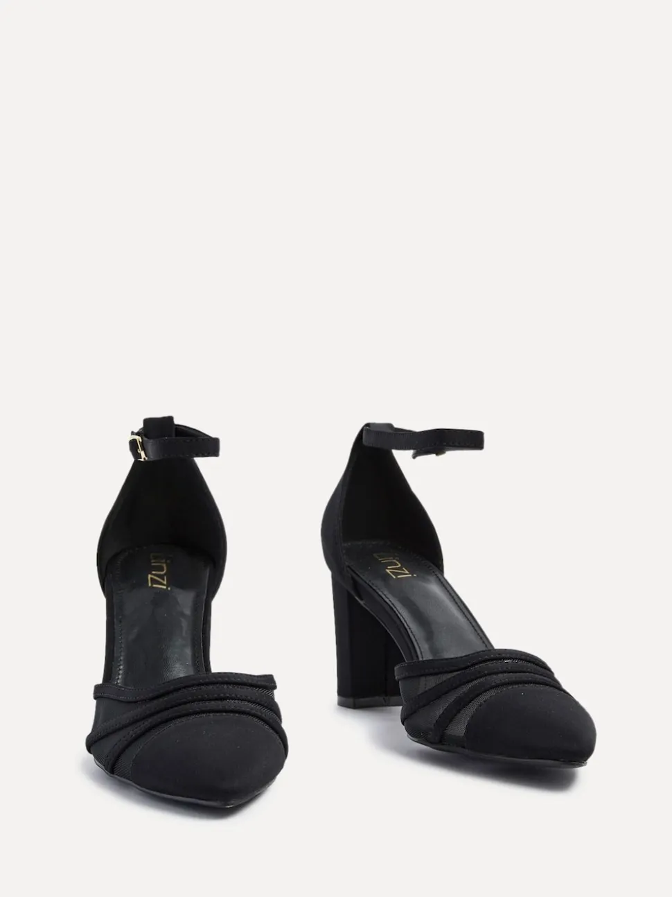 Zwart - Linzi Tasha Block Court Heels Shoes With Mesh Front Detail