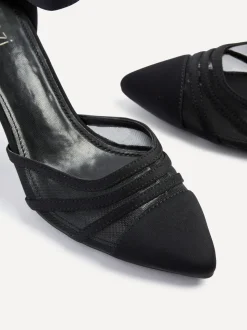 Zwart - Linzi Tasha Block Court Heels Shoes With Mesh Front Detail