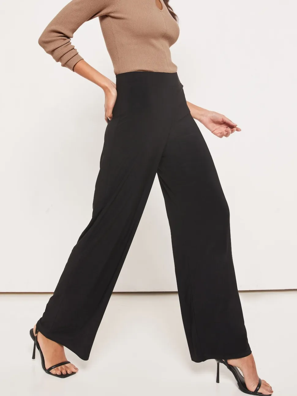 Zwart - Lipsy - Broek met wijde pijpen en hoge taille