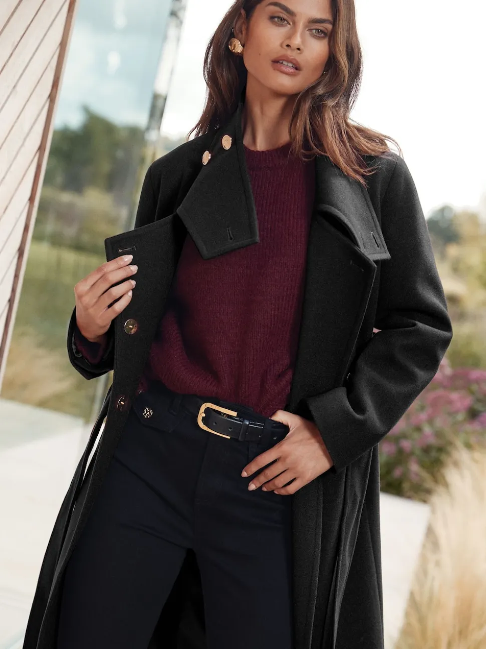 Zwart - Lipsy asymmetrische jas met trechterhals en riem