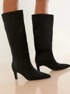 Zwart - Lipsy Faux Leather Knee High Low Kitten Heel Boots
