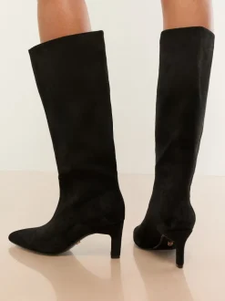 Zwart - Lipsy Faux Leather Knee High Low Kitten Heel Boots