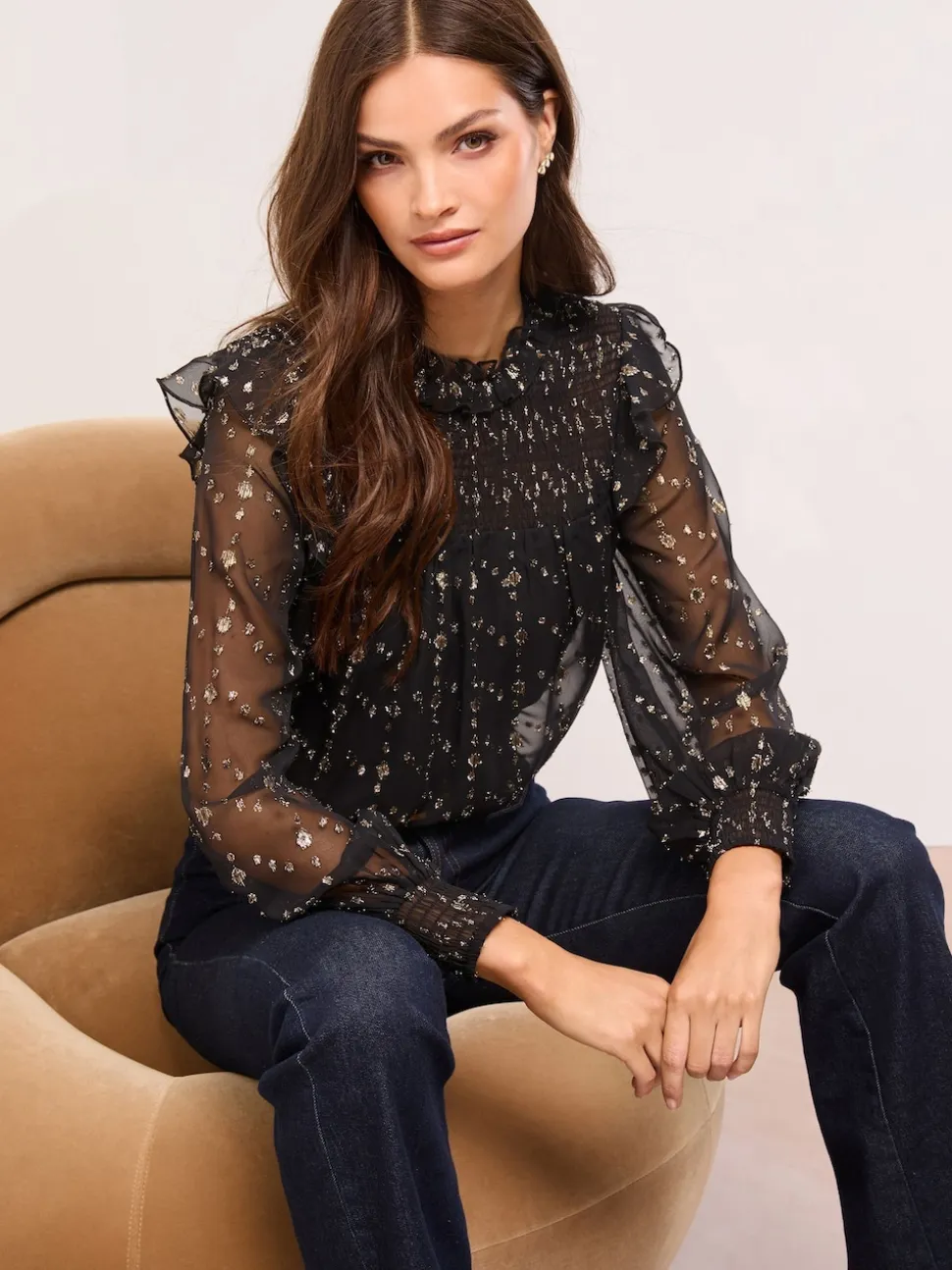 Zwart - Lipsy Gold Sparkle Smock Top
