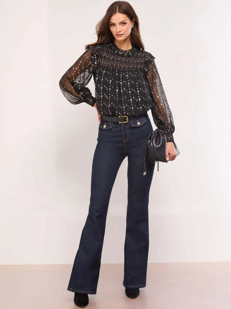 Zwart - Lipsy Gold Sparkle Smock Top