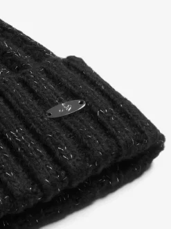 Zwart - Lipsy Shimmer Ribbed Pom Hat