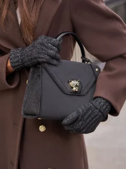 Zwart - Lipsy Shimmer Ribbed Knitted Gloves