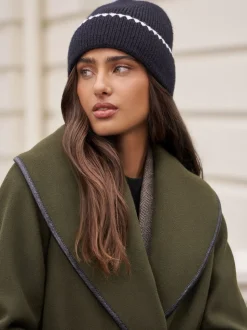 Zwart - Lipsy Whipstitch Trim Beanie Hat