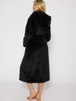 Zwart - Loungeable Christmas Ribbon Trim Luxury Fleece Hooded Maxi Robe