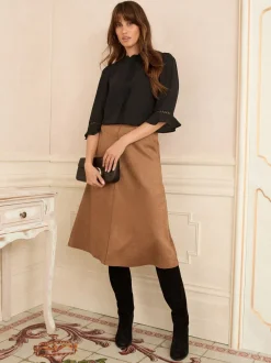 Zwart - Love & Roses 3/4 blouse met uitlopende mouwen