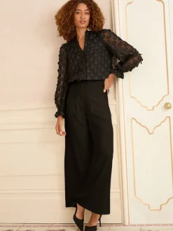 Zwart - Love & Roses 3D blouse met lange mouwen en stippen