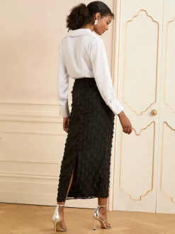 Zwart - Love & Roses 3D midirok met bloemenprint