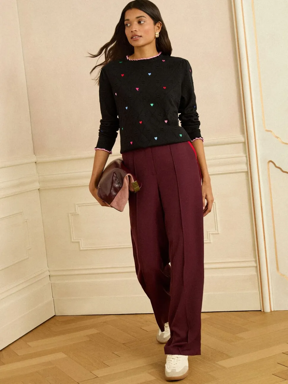 Zwart - Love & Roses Embroidered Detail Knitted Jumper