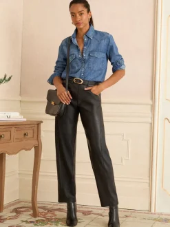 Zwart - Love & Roses Faux Leather Barrel Leg Trousers