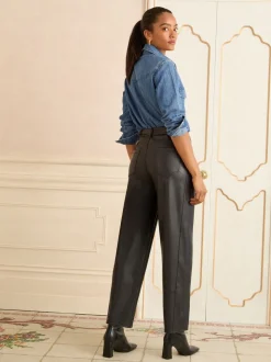 Zwart - Love & Roses Faux Leather Barrel Leg Trousers